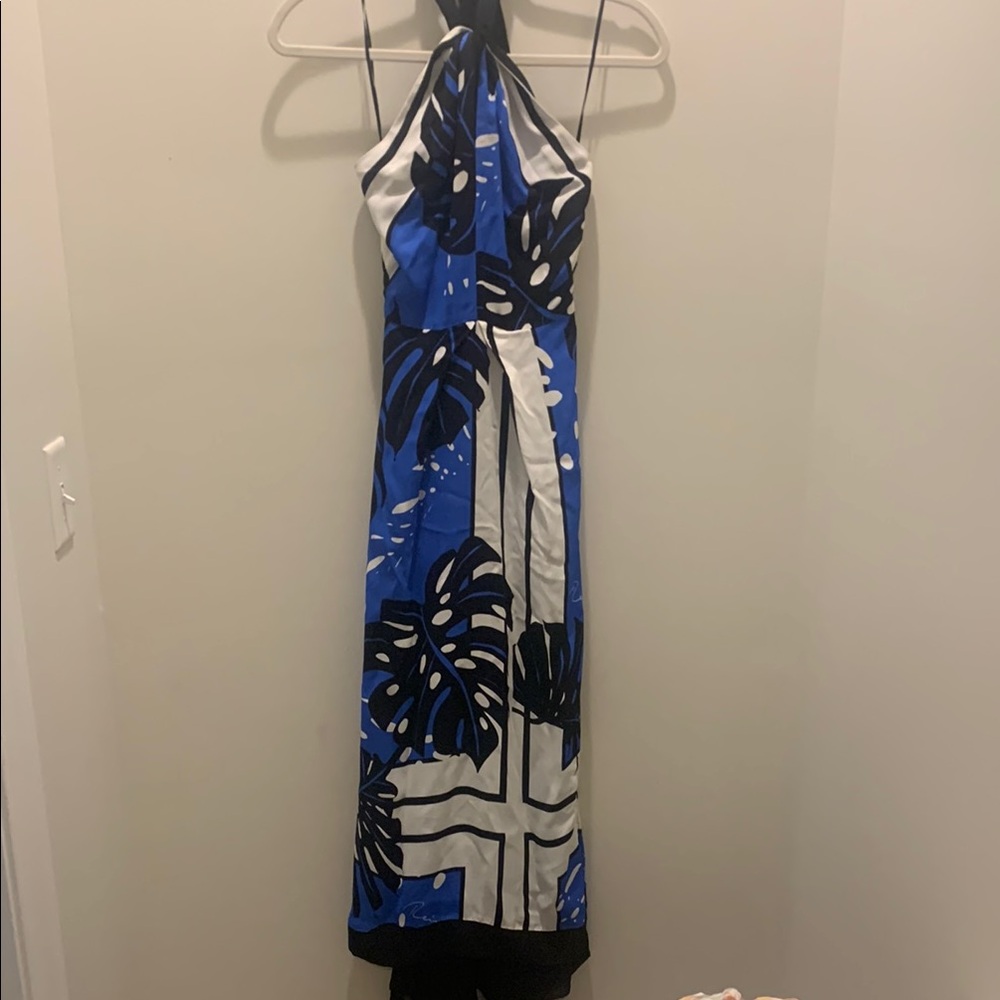 NWT Reiss Erin Blue Maxi Halter Tropical Print Sundress Resort Wear - Picture 6 of 12